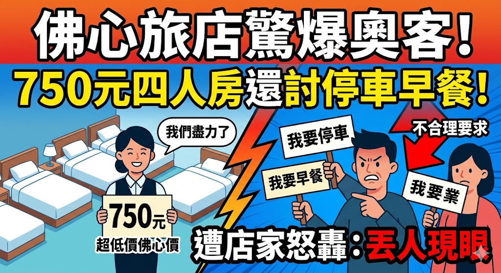 佛心旅店驚爆奧客!750元四人房還討停車早餐,遭店家怒轟:「丟人現眼」!